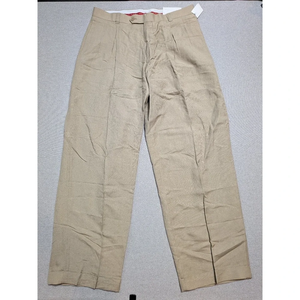 Phat Farm Mens Pants G-200B Khaki 36x32 Linen Wide Leg Breathable Pockets Y2K